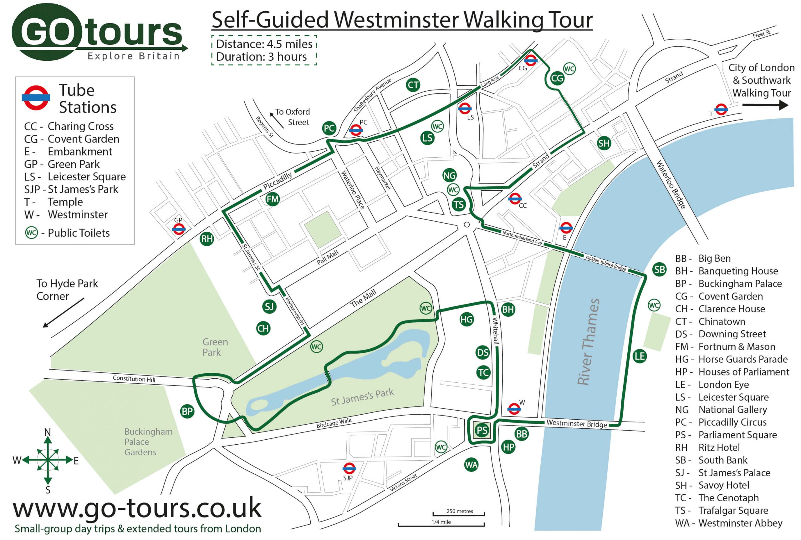 GOtours Westminster Walking Tour Map Go Tours